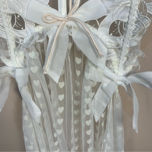 For Love & Lemons Amore Maxi Slip Dress Hearts Bows Pearls - Picture 10 of 16